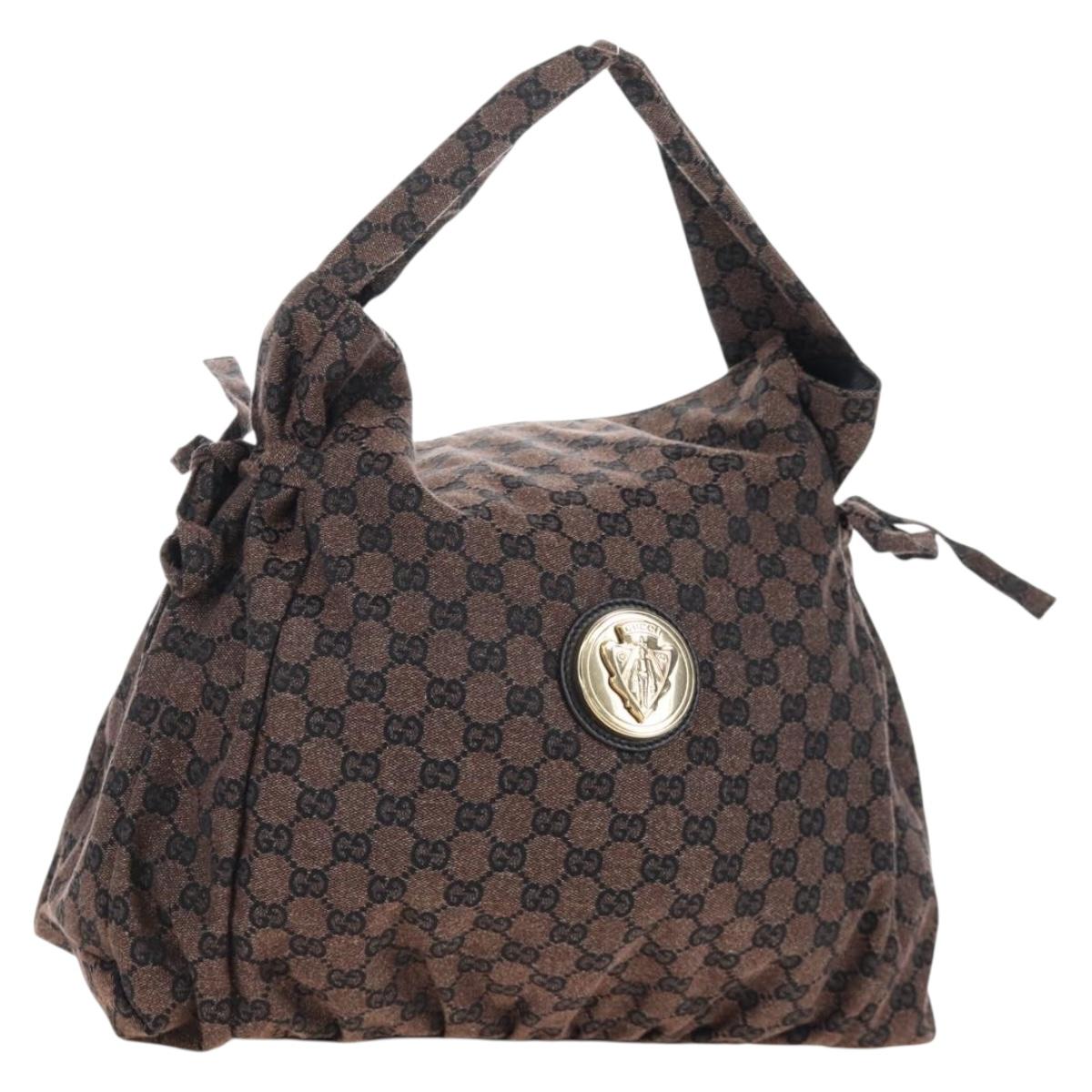 GUCCI GG Canvas Hand Bag Outlet Brown Gold 286307 Auth 201176V