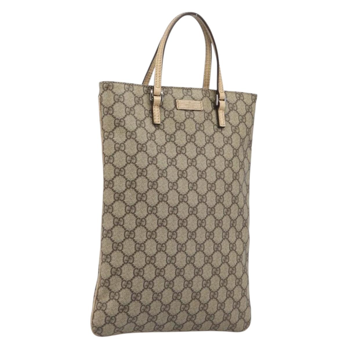 GUCCI GG Supreme Hand Bag PVC Beige Silver 117551 Auth 201178