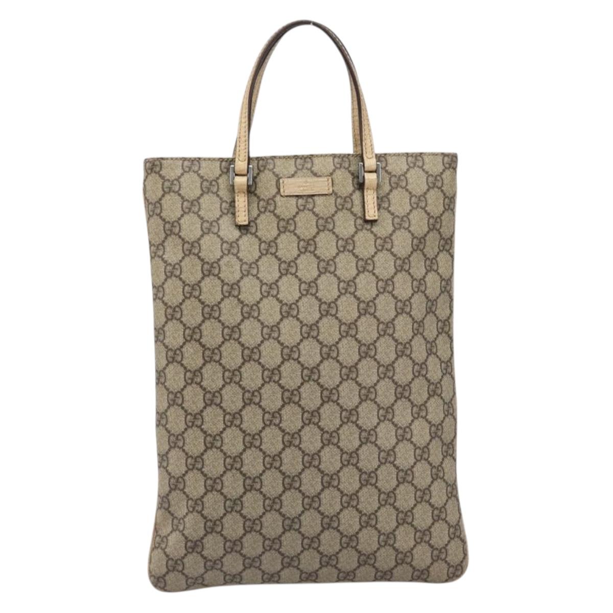 GUCCI GG Supreme Hand Bag PVC Beige Silver 117551 Auth 201178