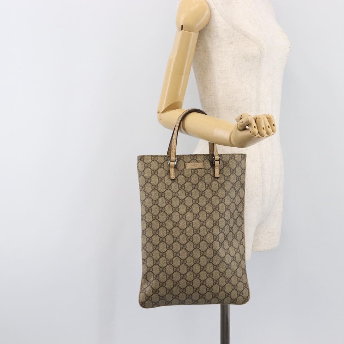 GUCCI GG Supreme Hand Bag PVC Beige Silver 117551 Auth 201178