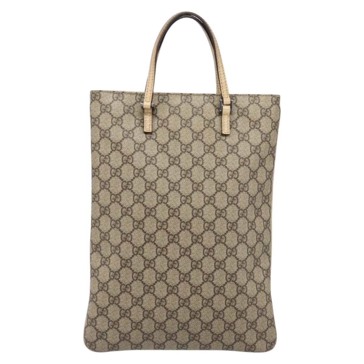 GUCCI GG Supreme Hand Bag PVC Beige Silver 117551 Auth 201178