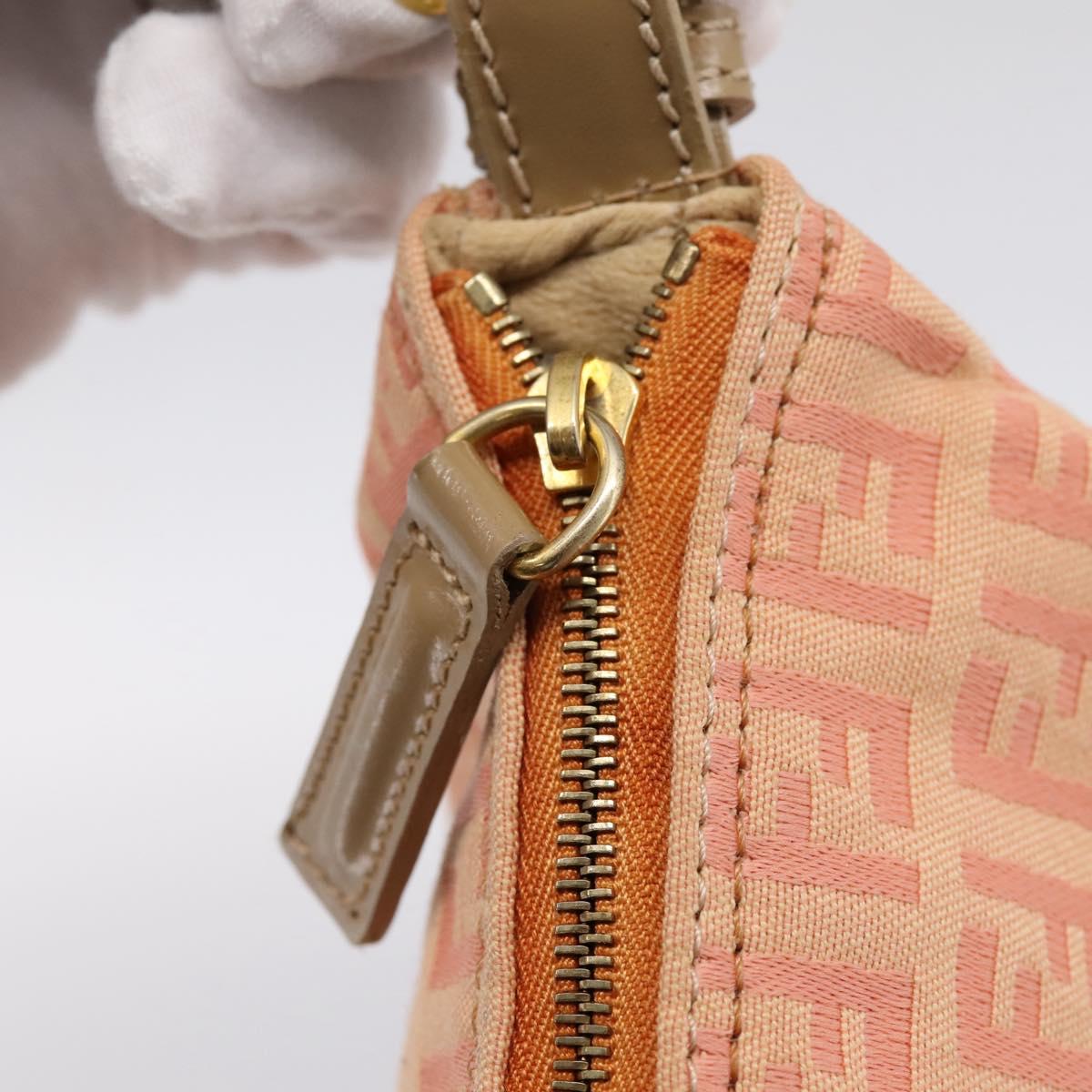 FENDI Zucchino Canvas Hand Bag Pink Gold Tone Auth 201183