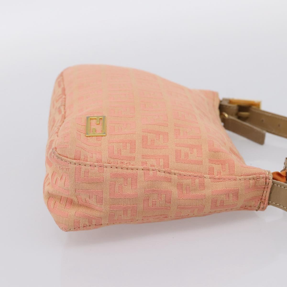 FENDI Zucchino Canvas Hand Bag Pink Gold Tone Auth 201183