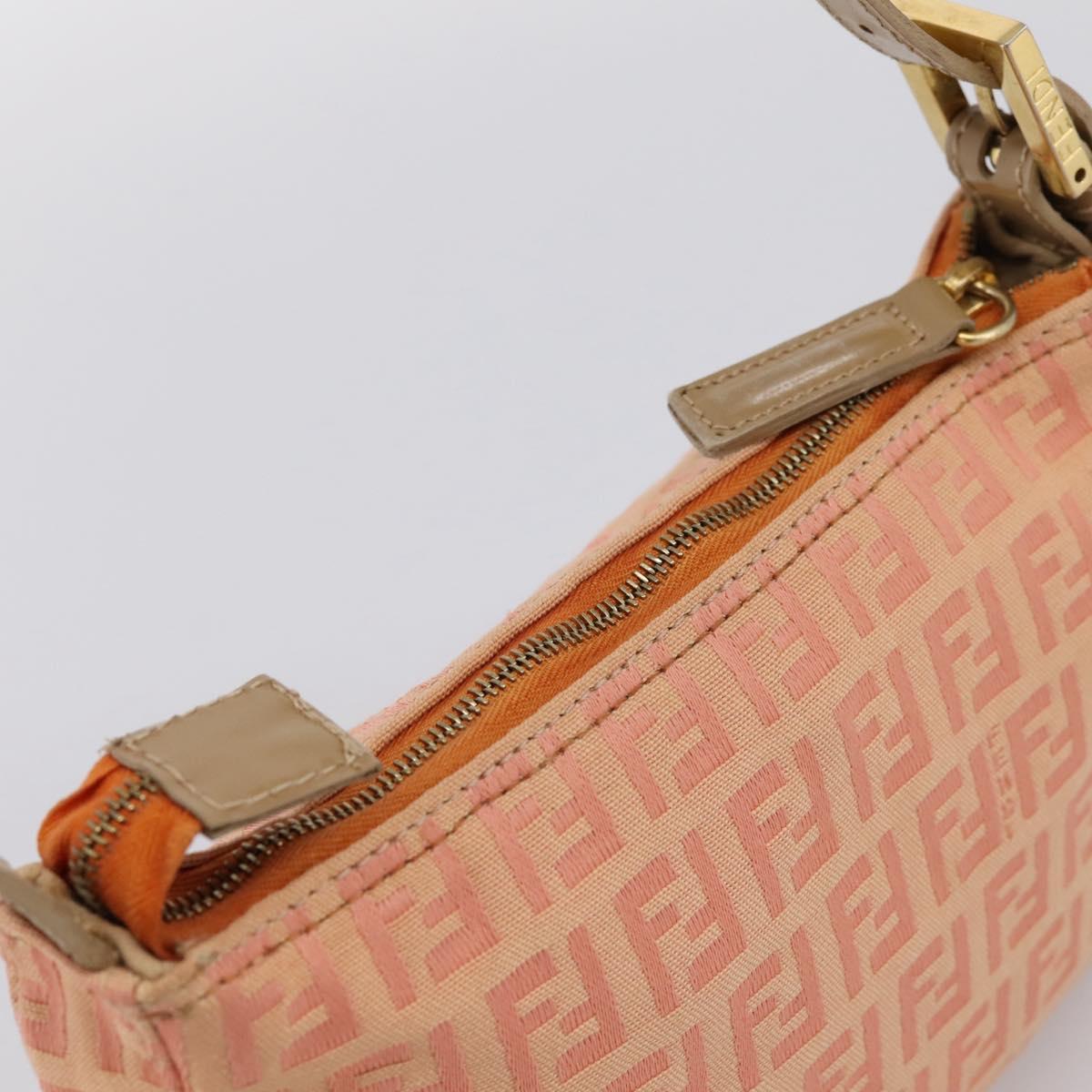 FENDI Zucchino Canvas Hand Bag Pink Gold Tone Auth 201183