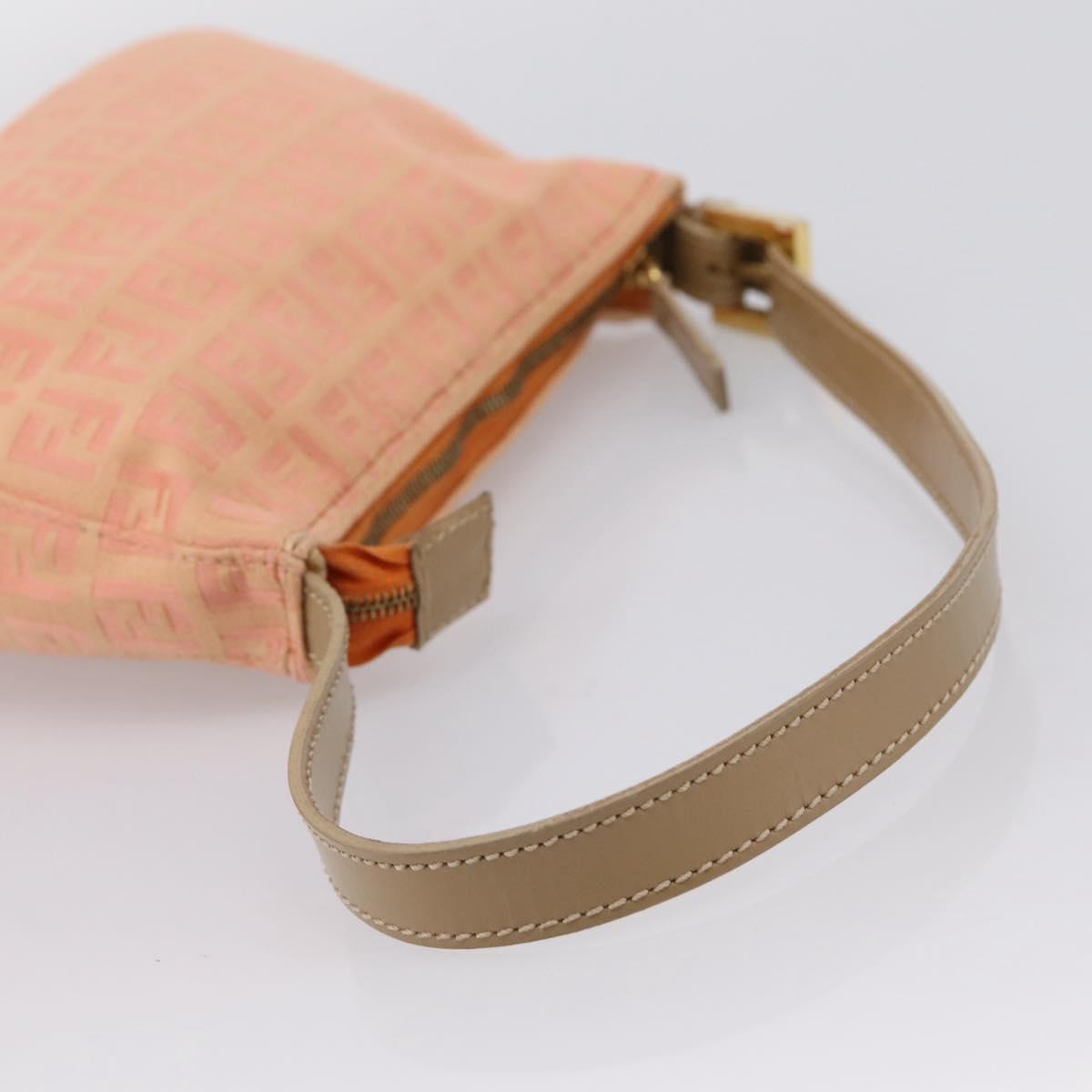 FENDI Zucchino Canvas Hand Bag Pink Gold Tone Auth 201183