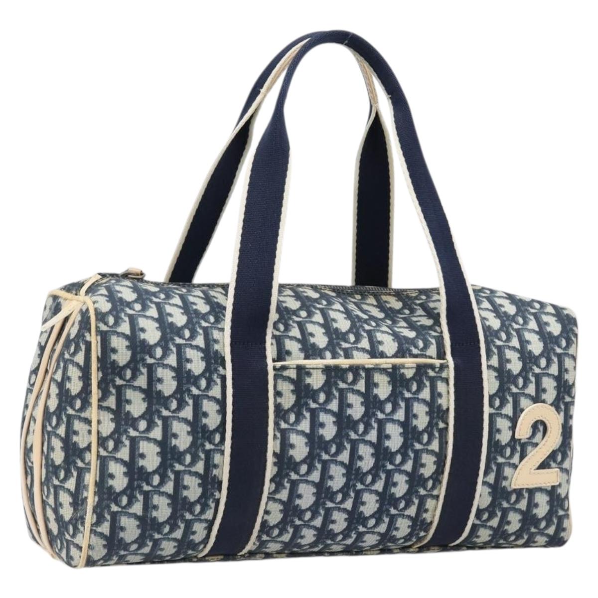 Christian Dior Trotter Hand Bag PVC Leather Navy White Auth 201187