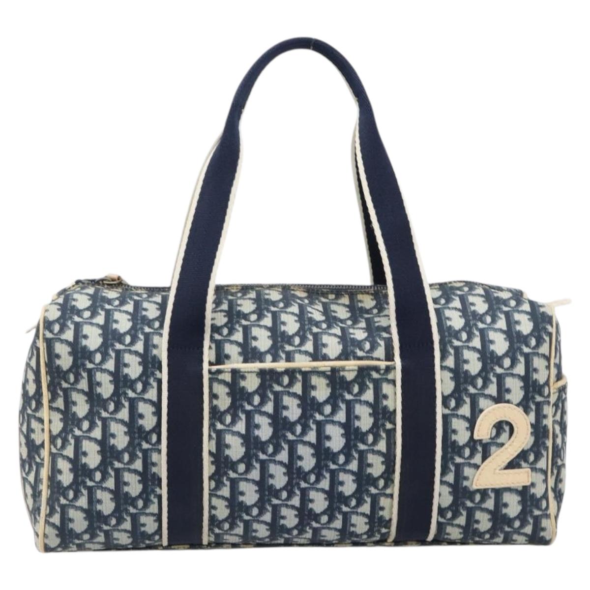Christian Dior Trotter Hand Bag PVC Leather Navy White Auth 201187