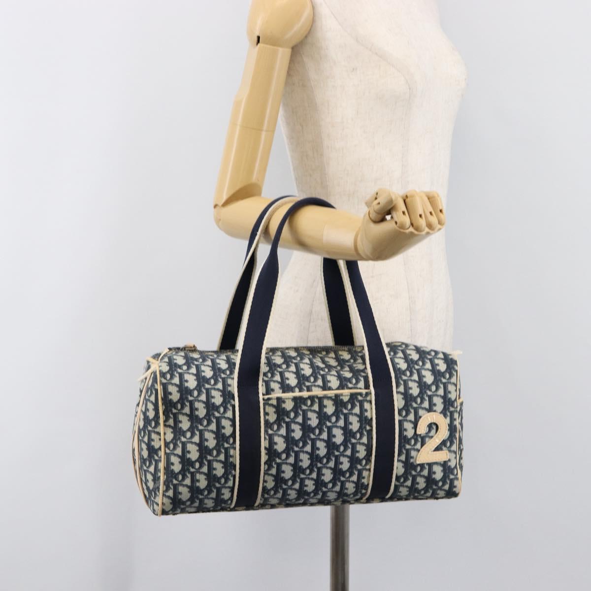 Christian Dior Trotter Hand Bag PVC Leather Navy White Auth 201187