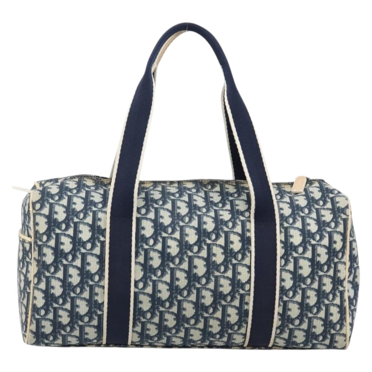Christian Dior Trotter Hand Bag PVC Leather Navy White Auth 201187