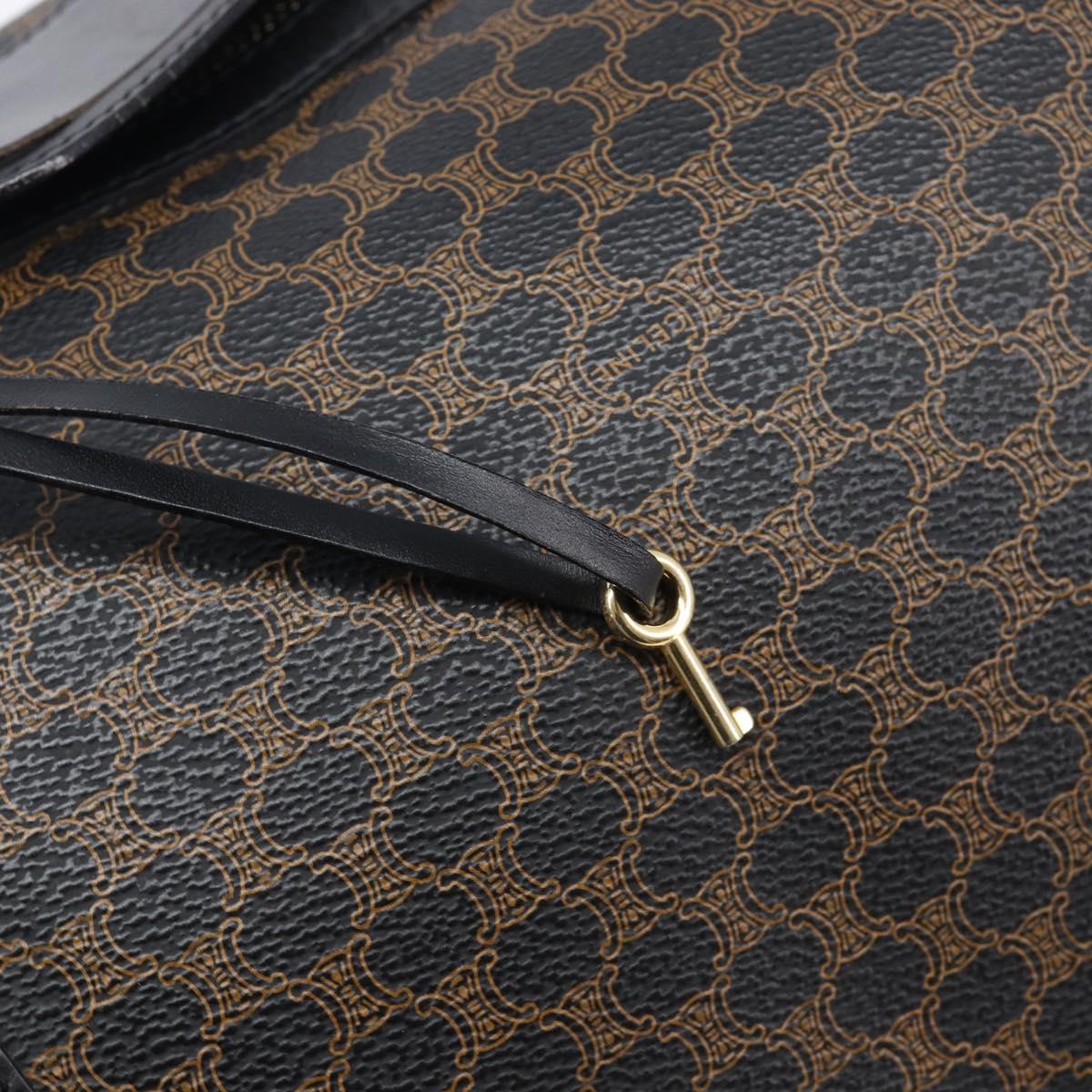 CELINE Macadam Canvas Boston Bag PVC Leather 2way Black Gold Auth 201189V