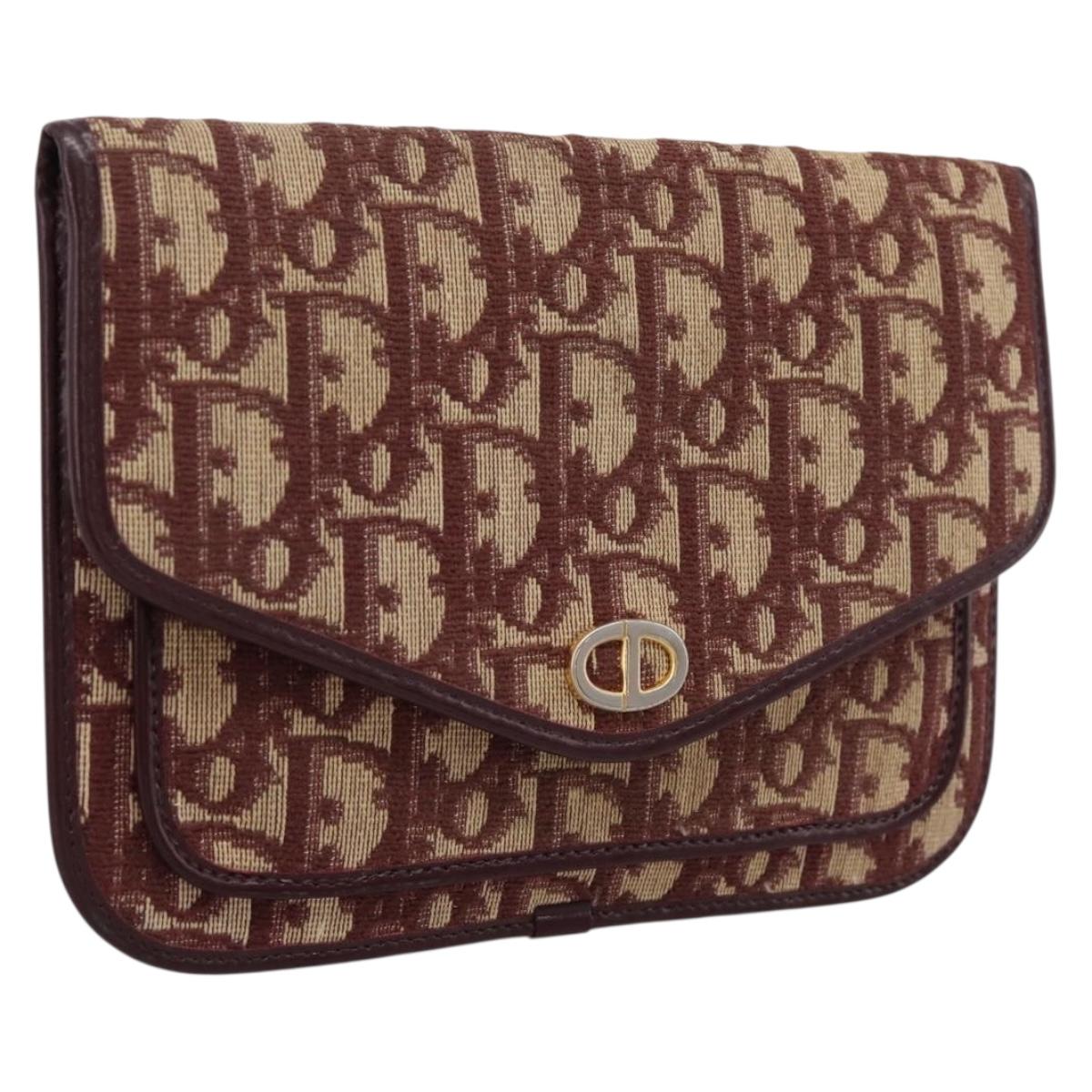 Christian Dior Trotter Canvas Pouch Red Gold Tone Auth 201191