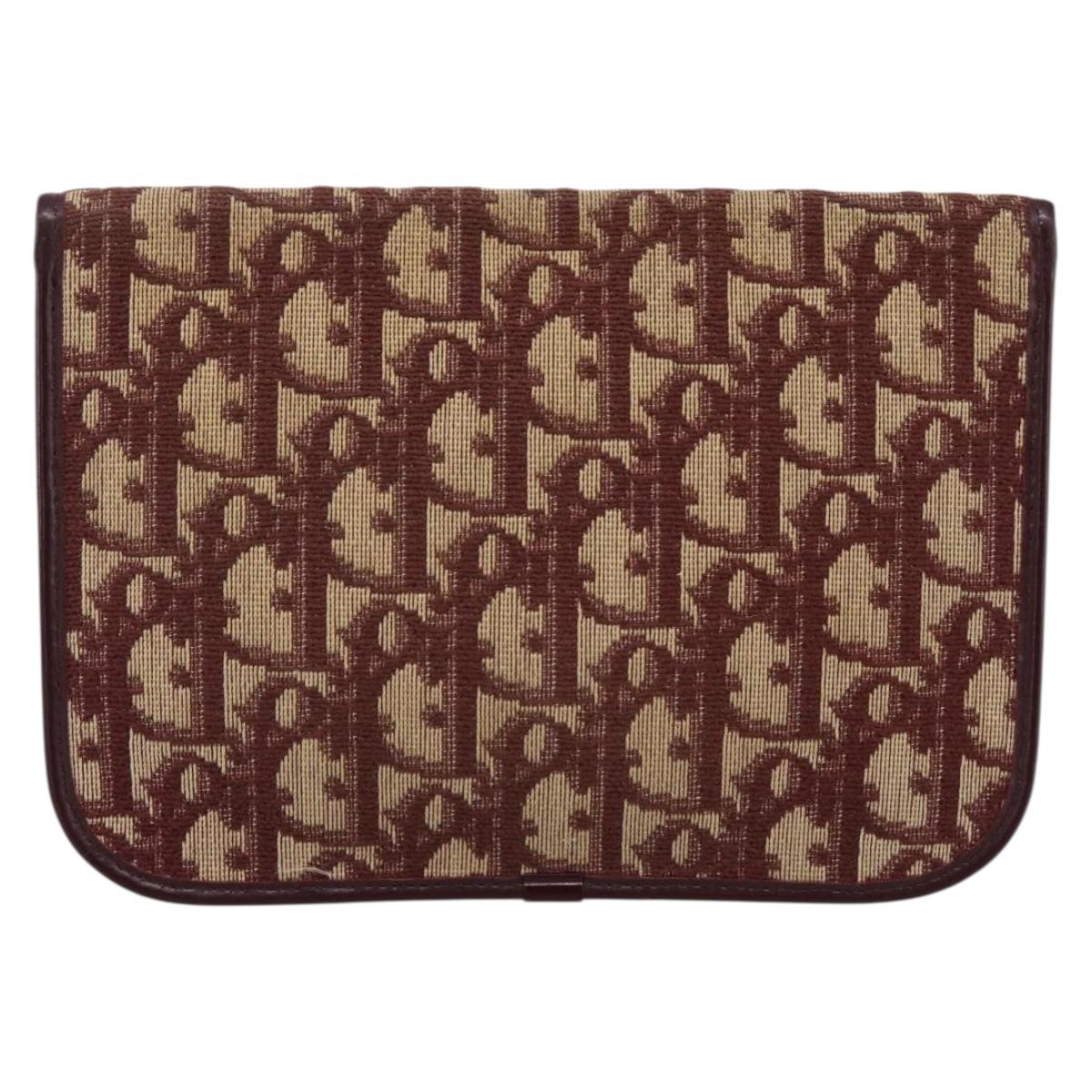 Christian Dior Trotter Canvas Pouch Red Gold Tone Auth 201191