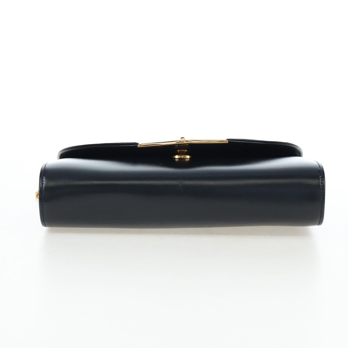 CARTIER Chain Shoulder Bag Leather Navy Gold Auth 201192V