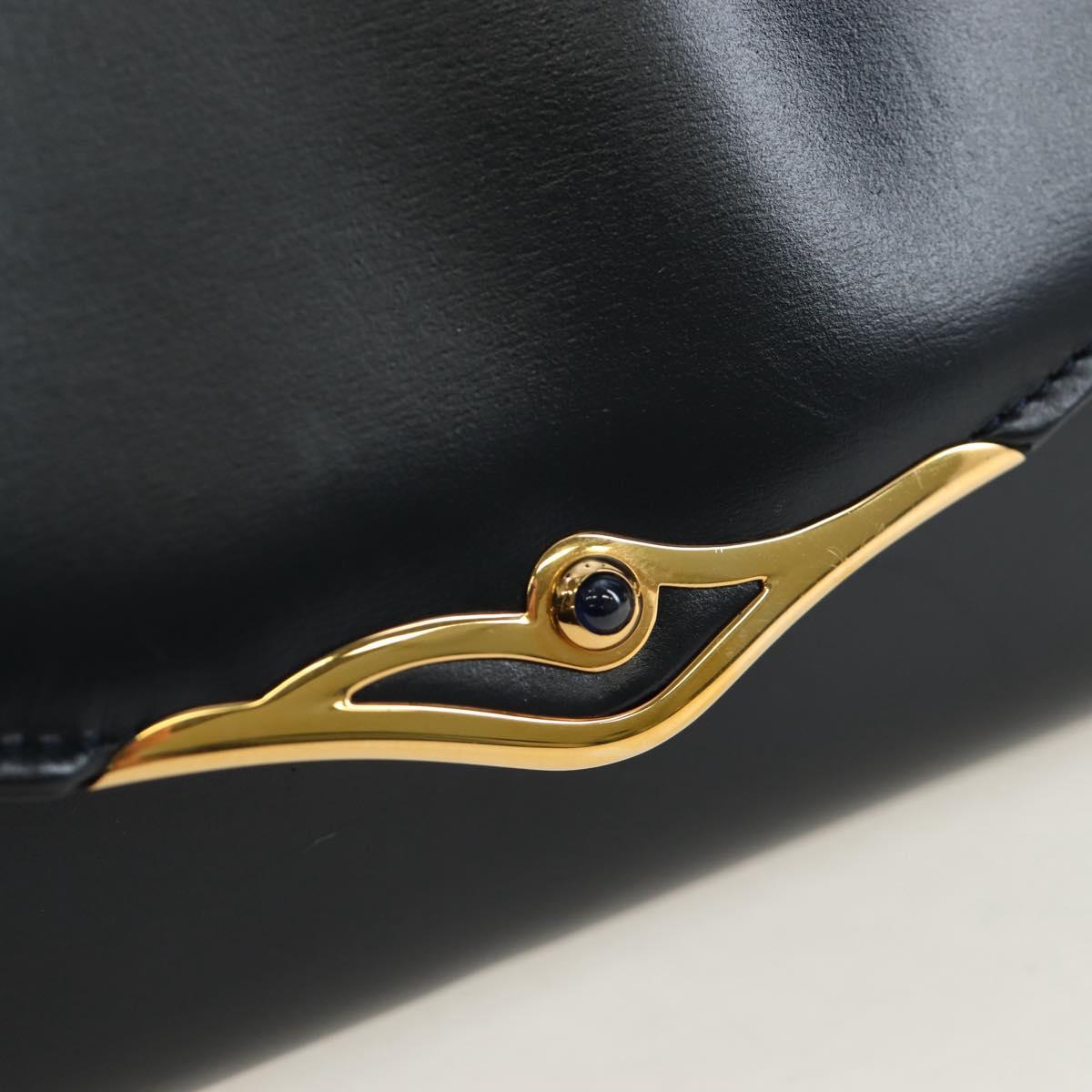 CARTIER Chain Shoulder Bag Leather Navy Gold Auth 201192V