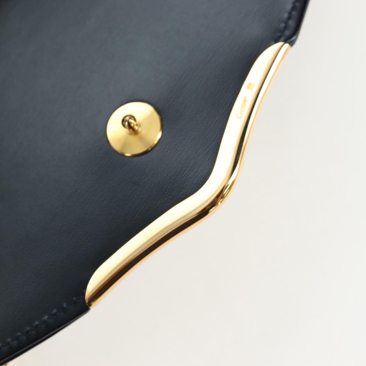 CARTIER Chain Shoulder Bag Leather Navy Gold Auth 201192V