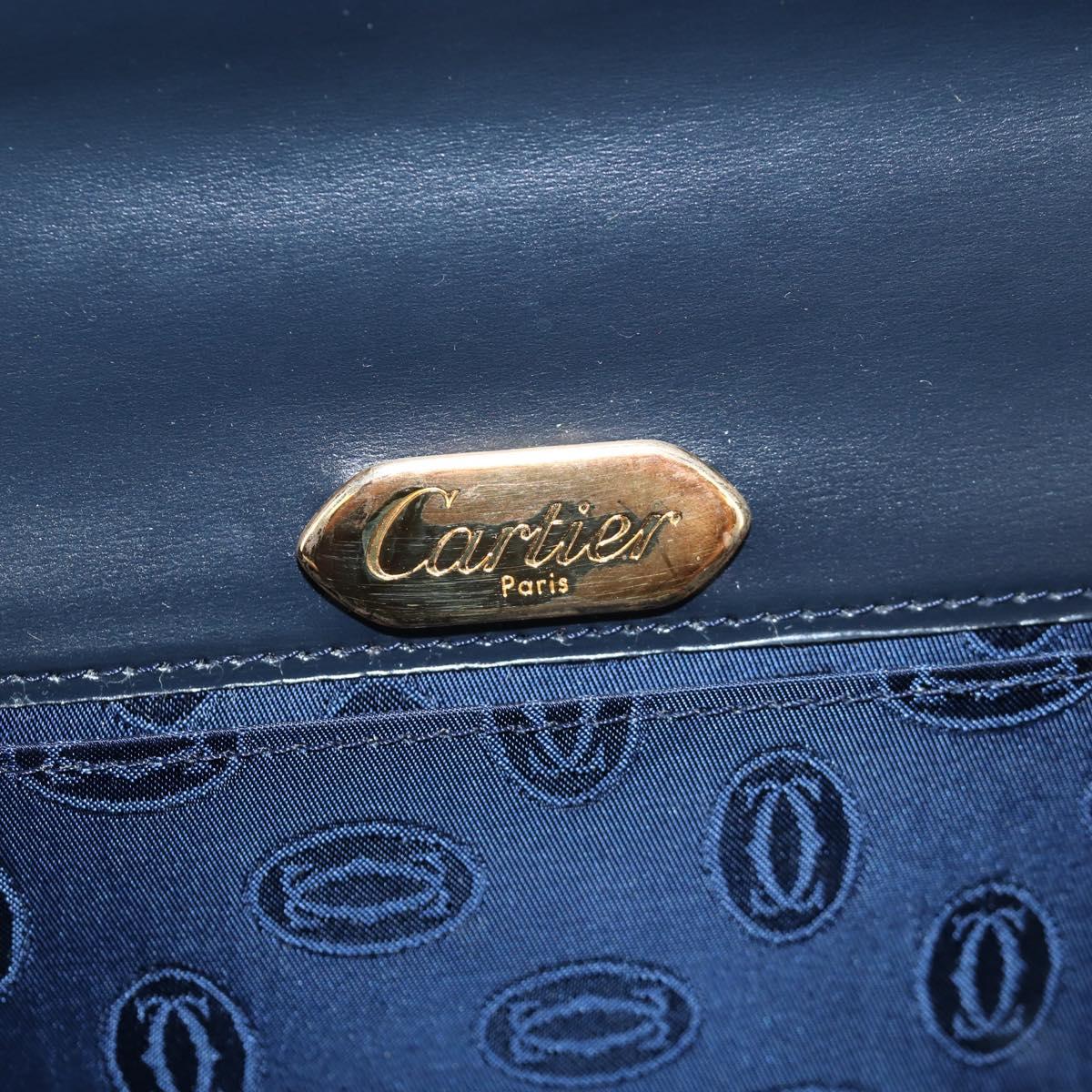 CARTIER Chain Shoulder Bag Leather Navy Gold Auth 201192V