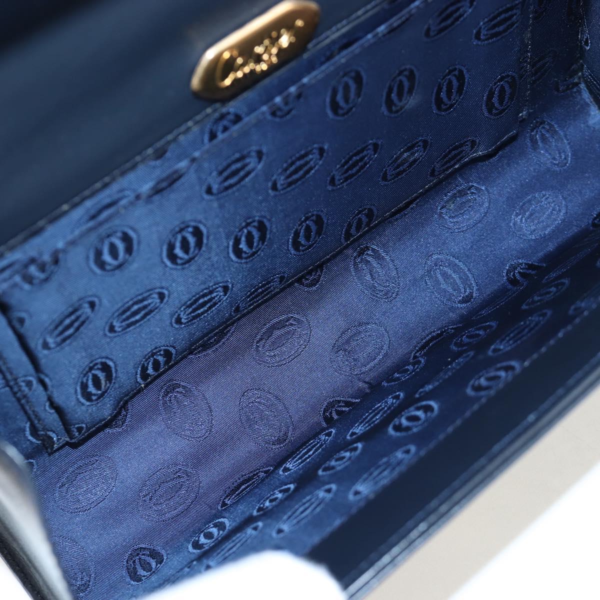 CARTIER Chain Shoulder Bag Leather Navy Gold Auth 201192V