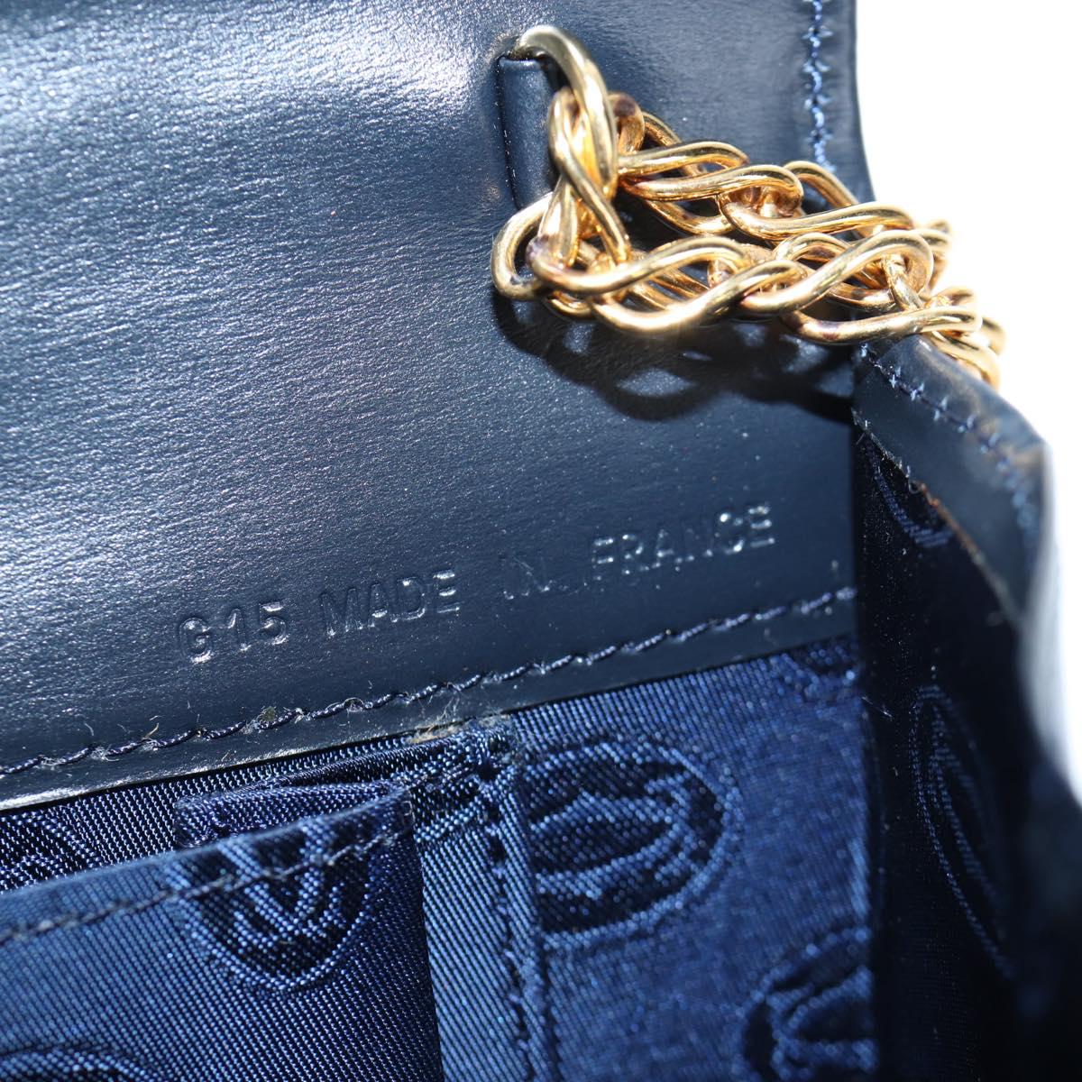 CARTIER Chain Shoulder Bag Leather Navy Gold Auth 201192V