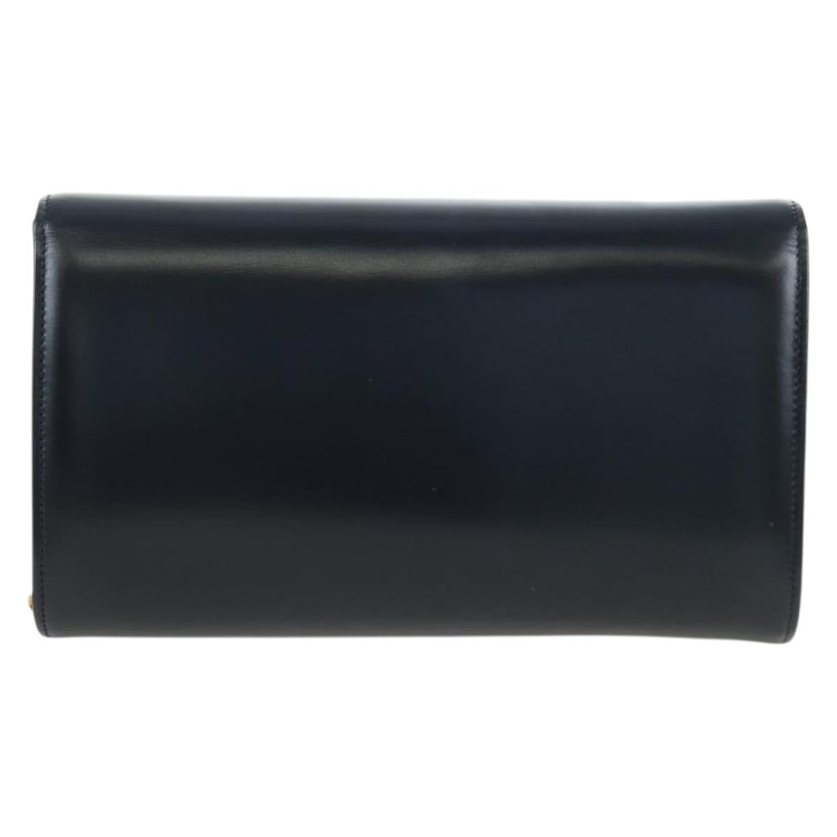 CARTIER Chain Shoulder Bag Leather Navy Gold Auth 201192V