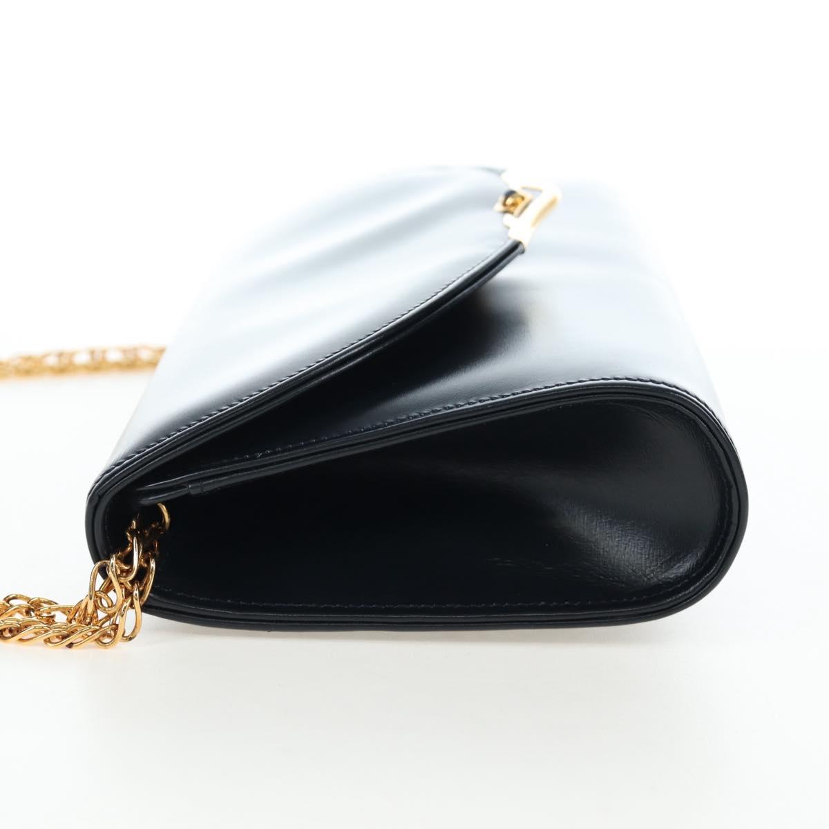 CARTIER Chain Shoulder Bag Leather Navy Gold Auth 201192V