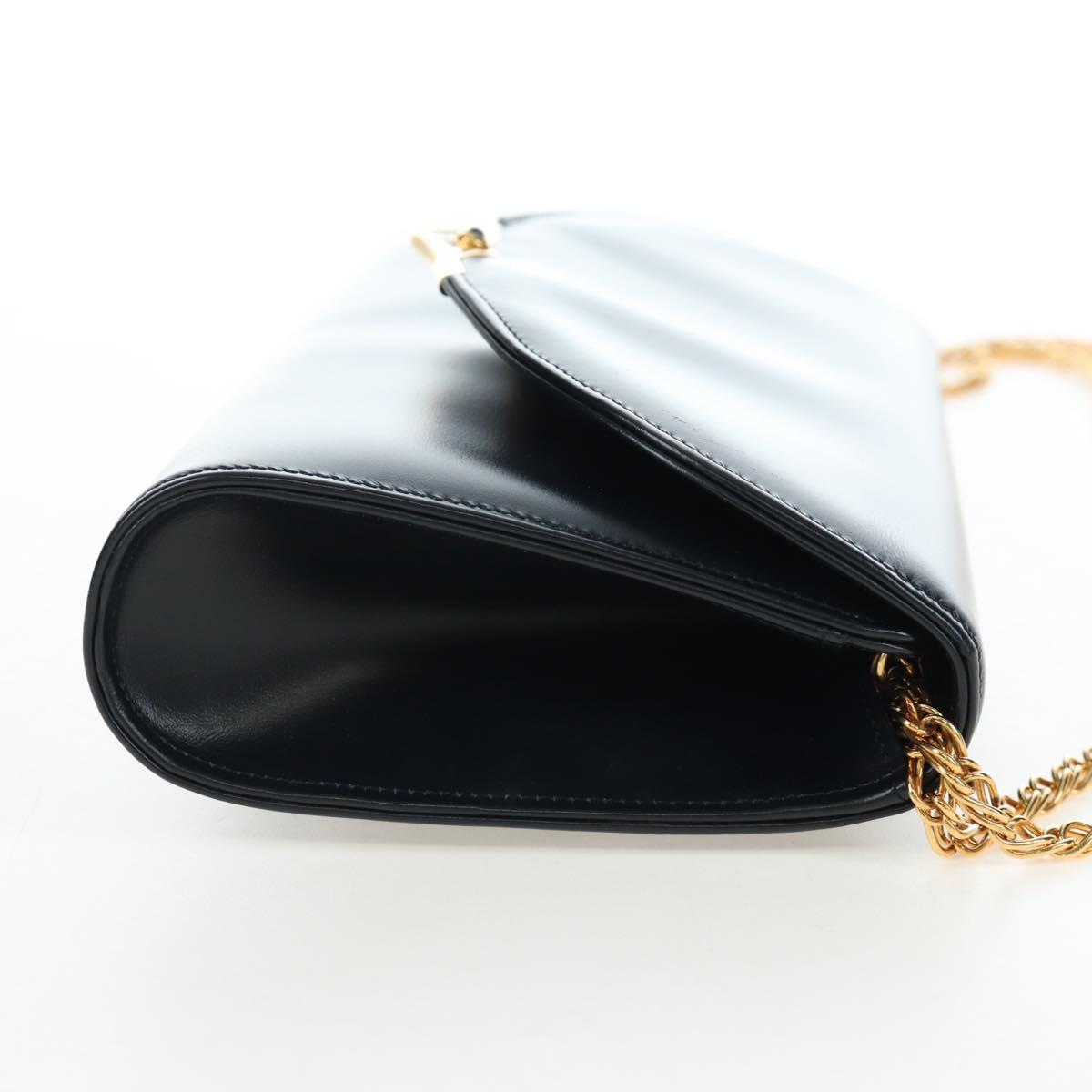 CARTIER Chain Shoulder Bag Leather Navy Gold Auth 201192V