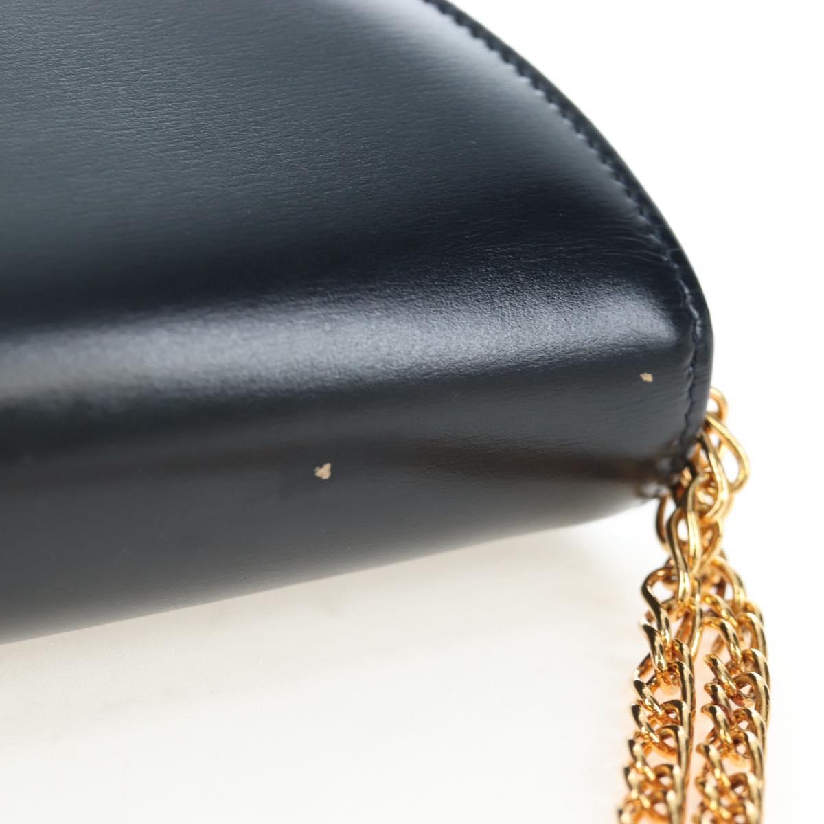 CARTIER Chain Shoulder Bag Leather Navy Gold Auth 201192V
