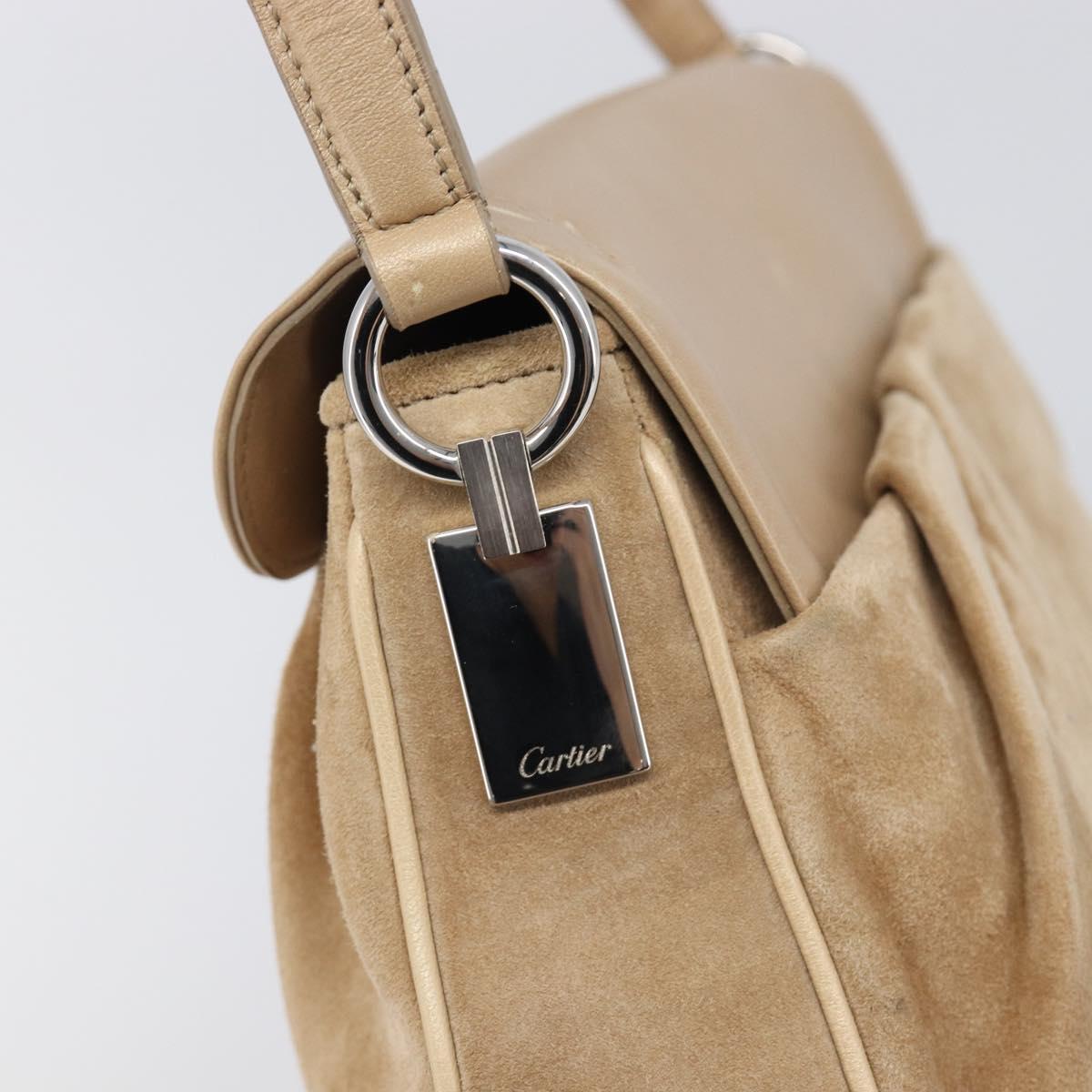 CARTIER PANTHERE Hand Bag Suede Beige Silver Auth 201200V