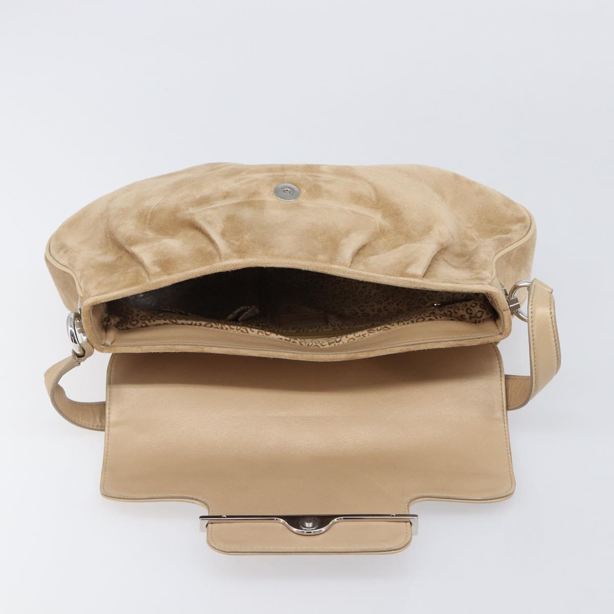 CARTIER PANTHERE Hand Bag Suede Beige Silver Auth 201200V