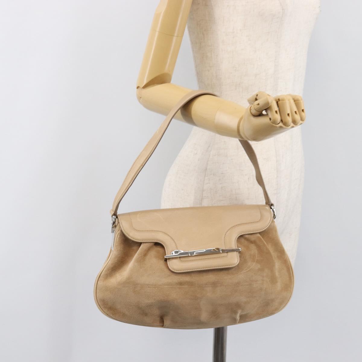 CARTIER PANTHERE Hand Bag Suede Beige Silver Auth 201200V