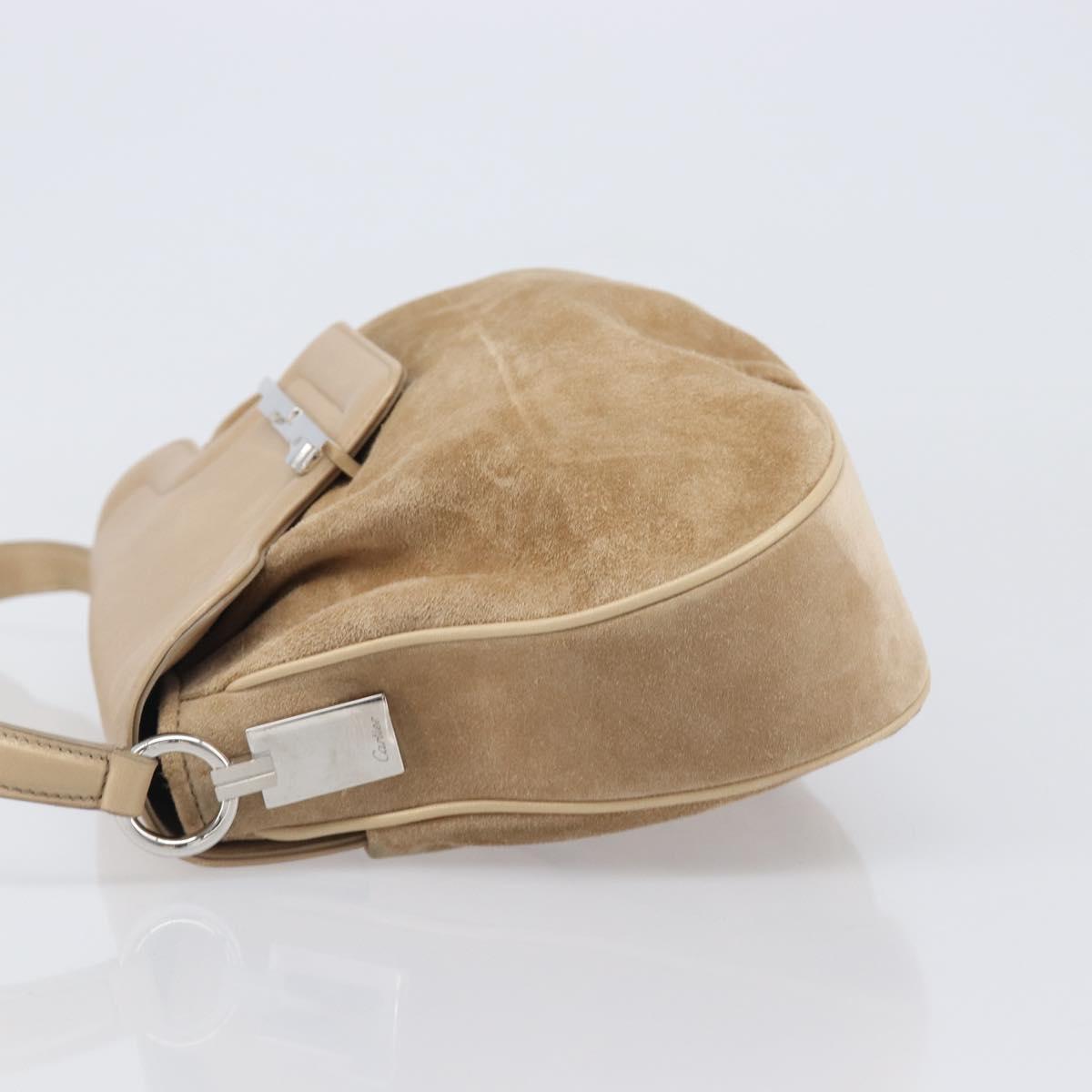 CARTIER PANTHERE Hand Bag Suede Beige Silver Auth 201200V