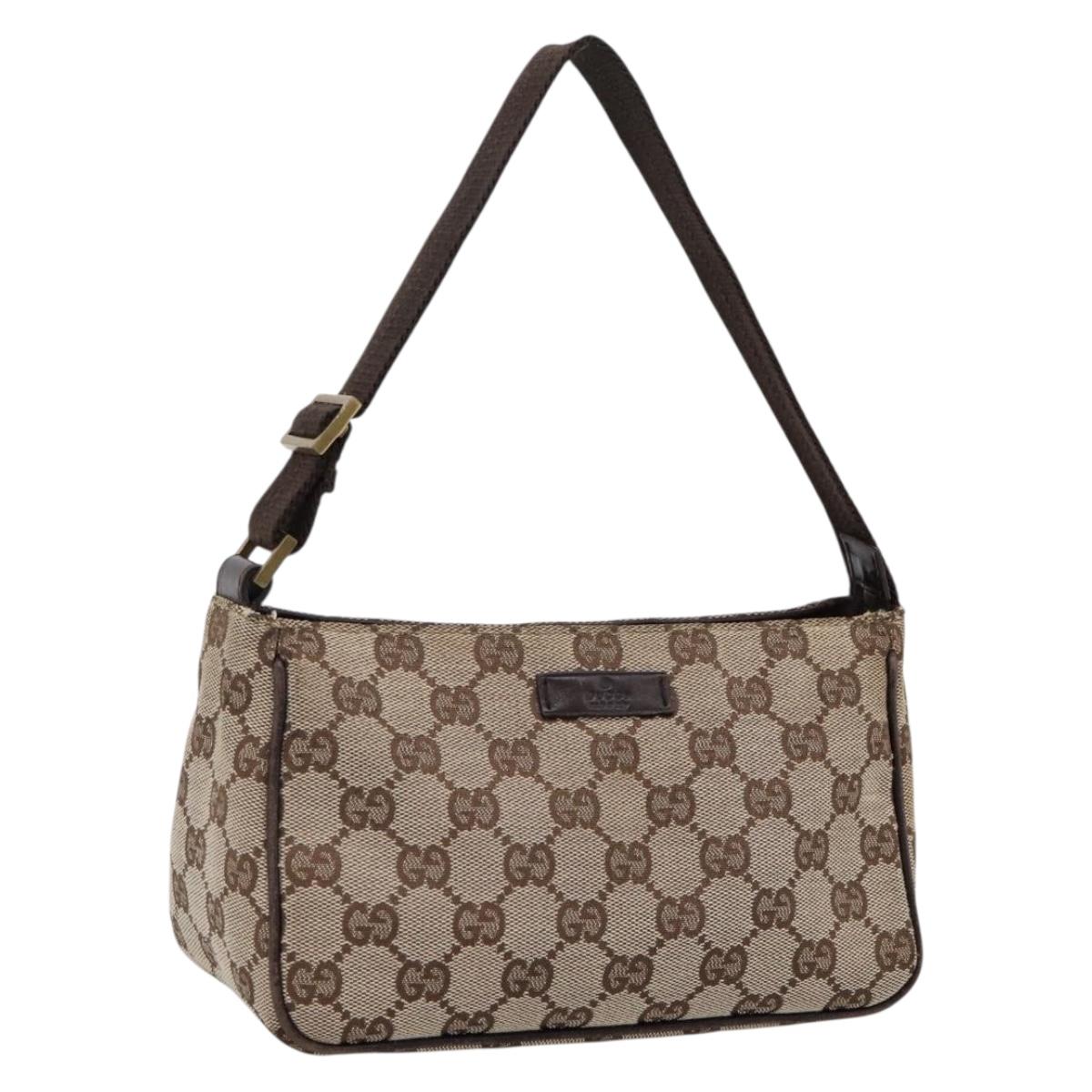 GUCCI GG Canvas Hand Bag Beige Gold Tone 106644 Auth 201203A