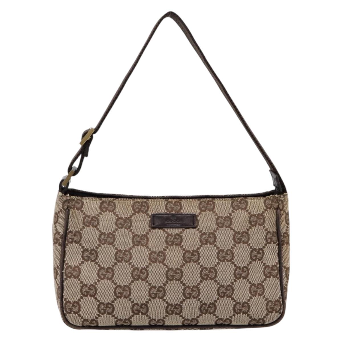 GUCCI GG Canvas Hand Bag Beige Gold Tone 106644 Auth 201203A