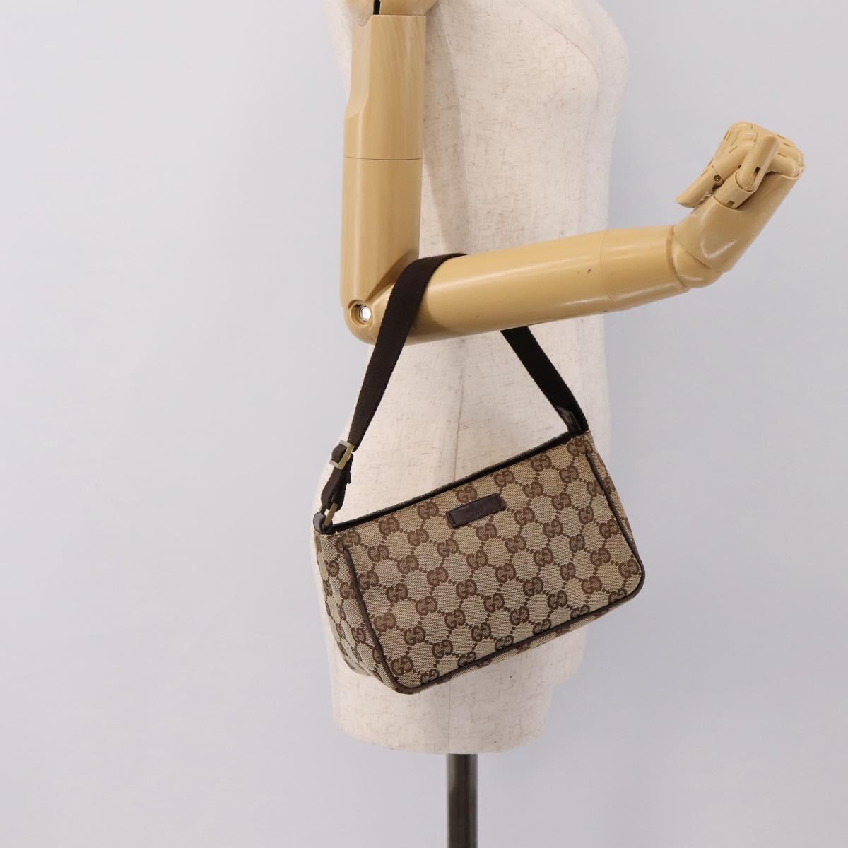 GUCCI GG Canvas Hand Bag Beige Gold Tone 106644 Auth 201203A