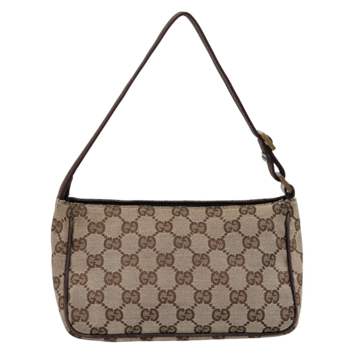 GUCCI GG Canvas Hand Bag Beige Gold Tone 106644 Auth 201203A