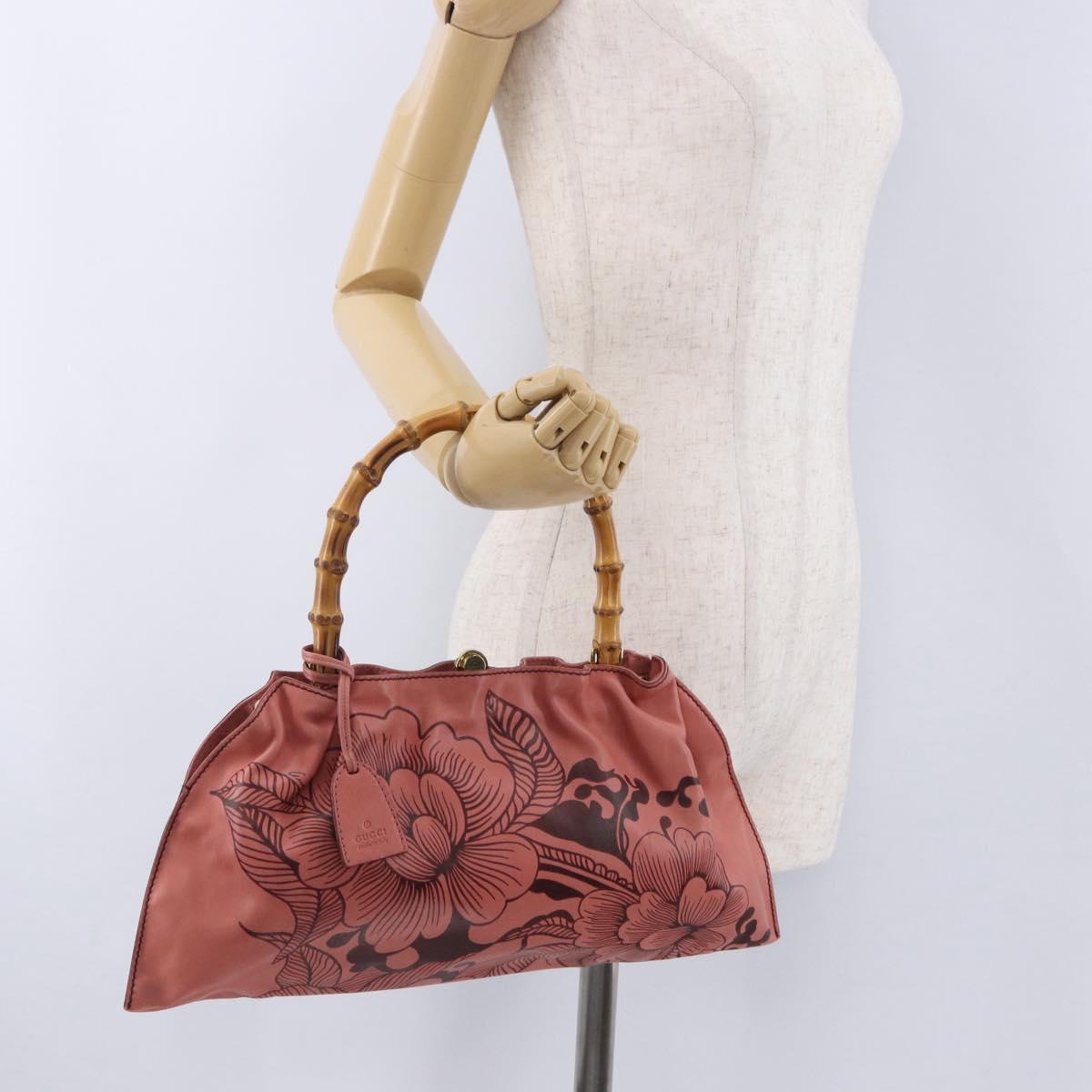 GUCCI Bamboo Hand Bag Leather Pink Gold 95231 Auth 201206V