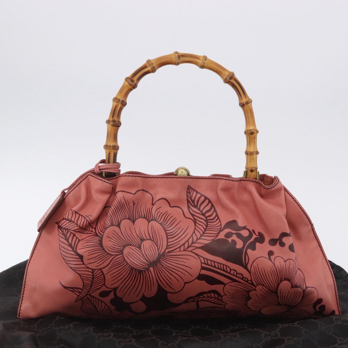 GUCCI Bamboo Hand Bag Leather Pink Gold 95231 Auth 201206V