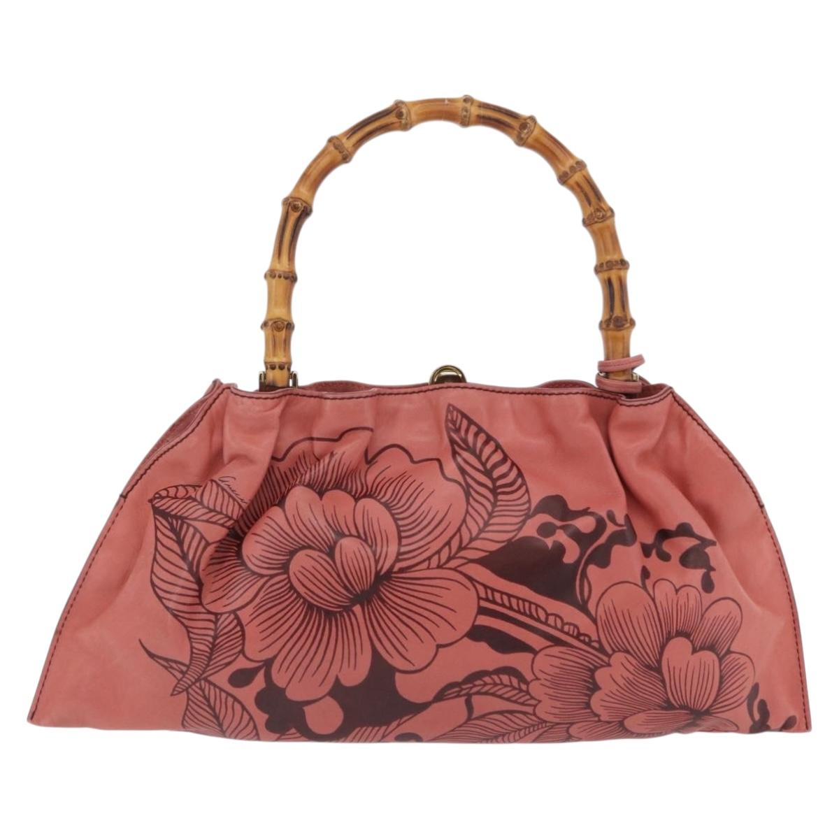 GUCCI Bamboo Hand Bag Leather Pink Gold 95231 Auth 201206V