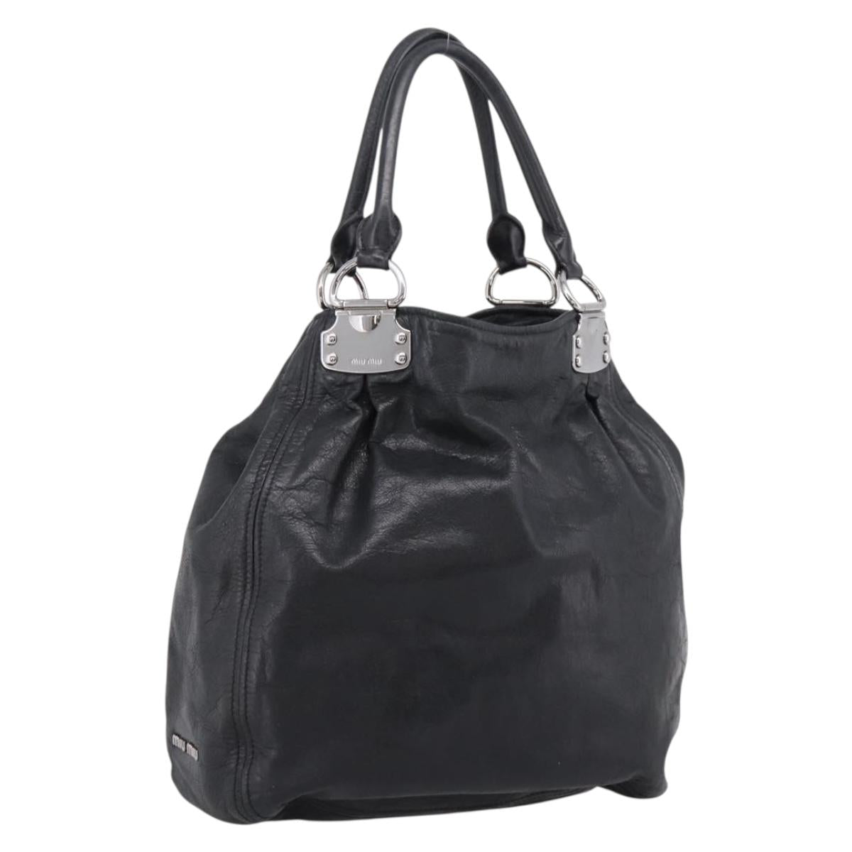 Miu Miu Tote Bag Leather Black Silver Auth 201207A