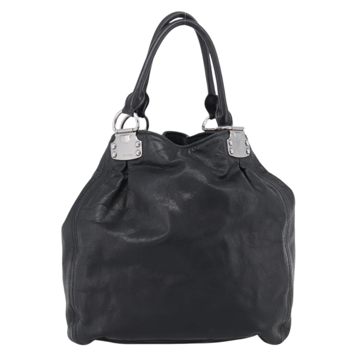 Miu Miu Tote Bag Leather Black Silver Auth 201207A