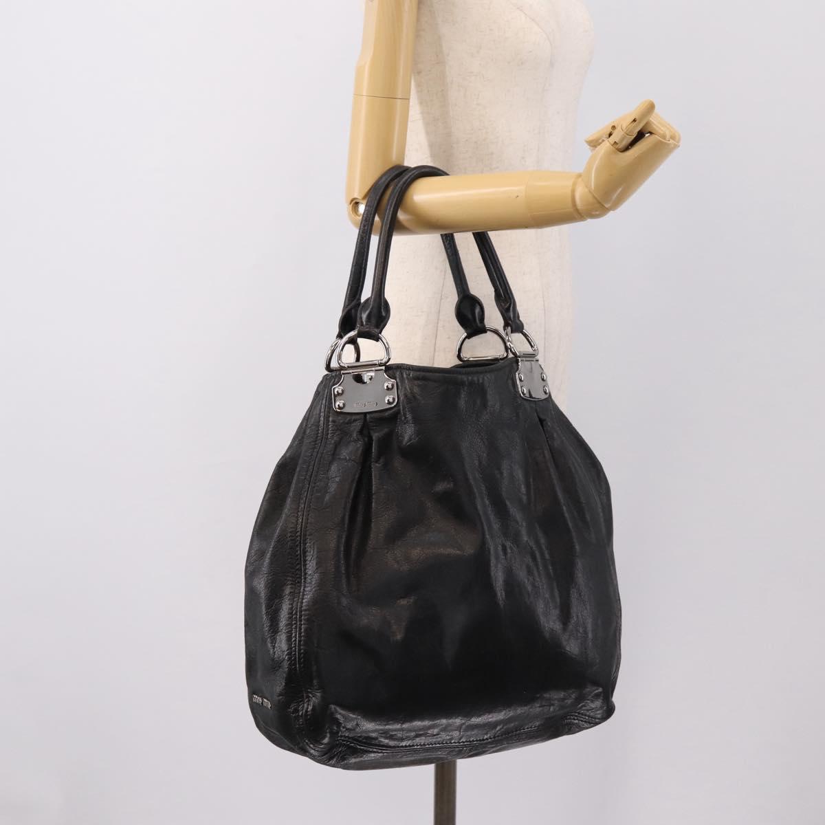 Miu Miu Tote Bag Leather Black Silver Auth 201207A
