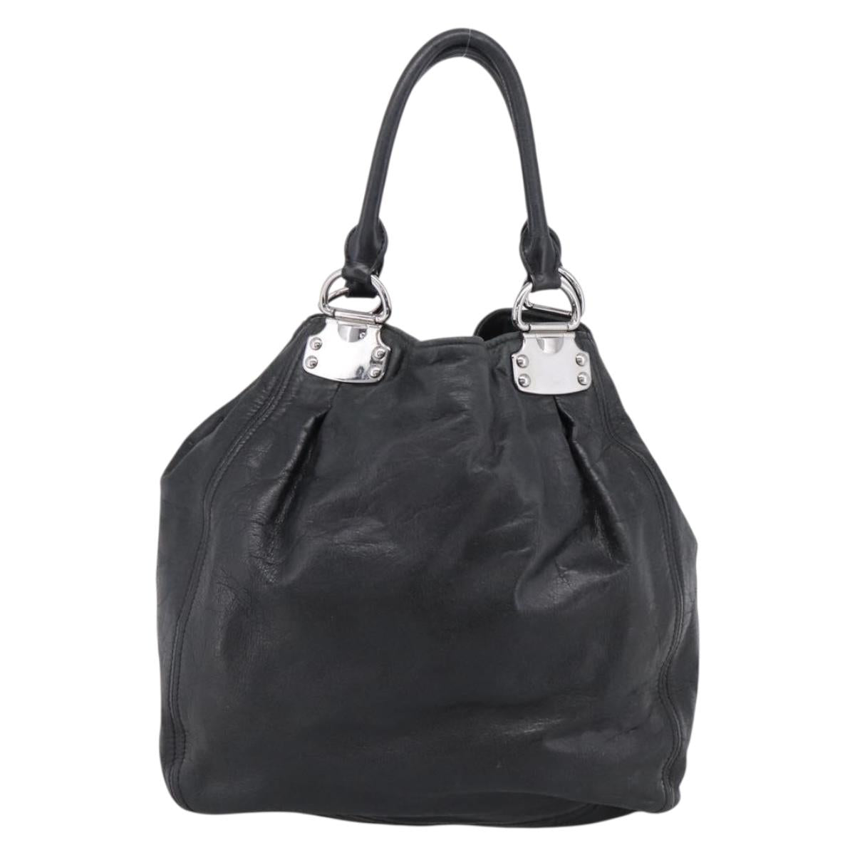 Miu Miu Tote Bag Leather Black Silver Auth 201207A