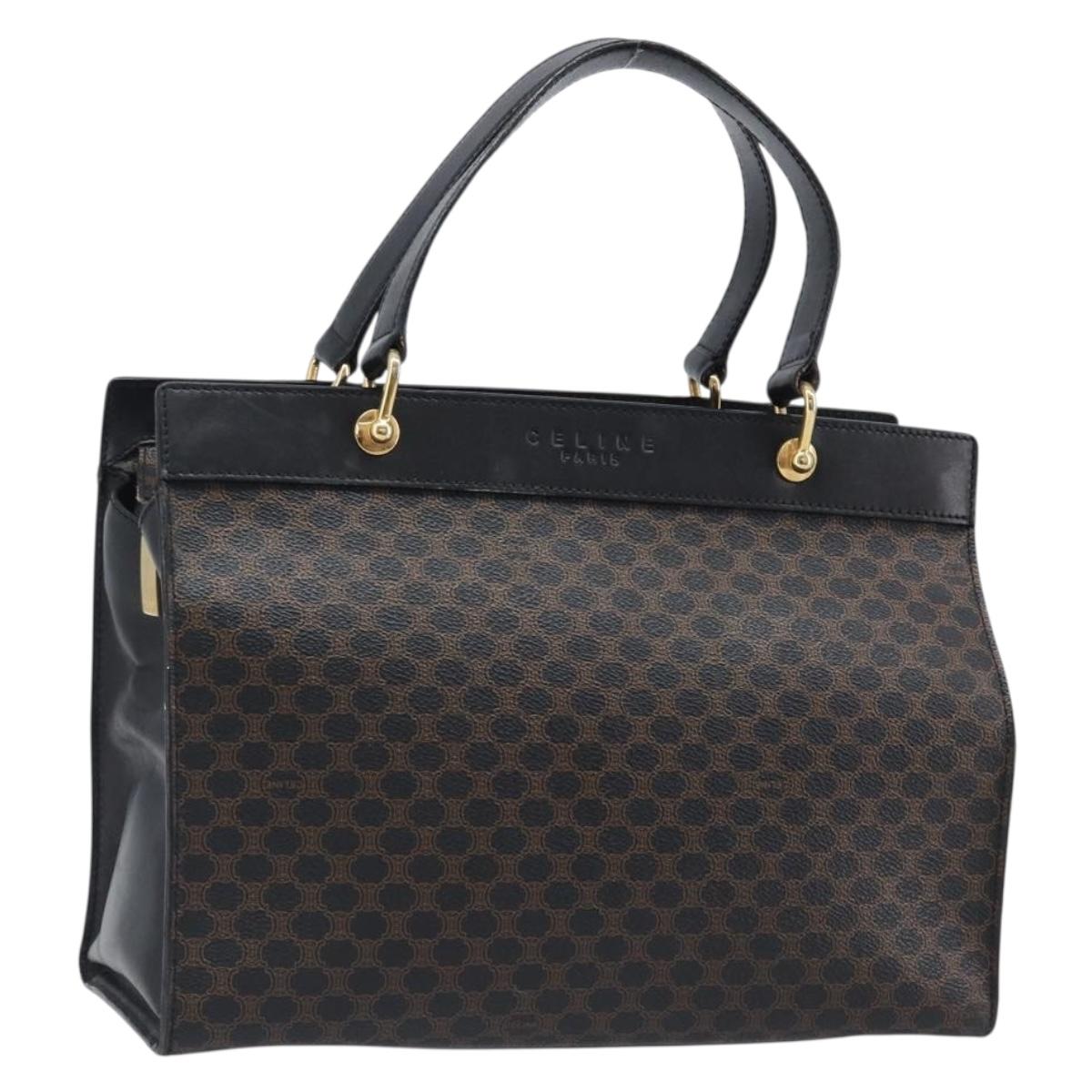CELINE Macadam Hand Bag PVC Leather Black Gold Tone Auth 201208