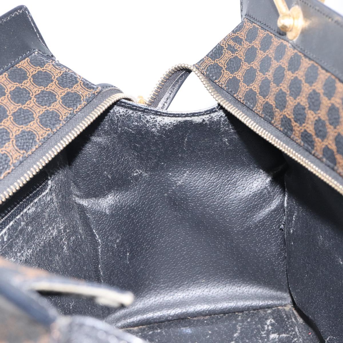 CELINE Macadam Hand Bag PVC Leather Black Gold Tone Auth 201208