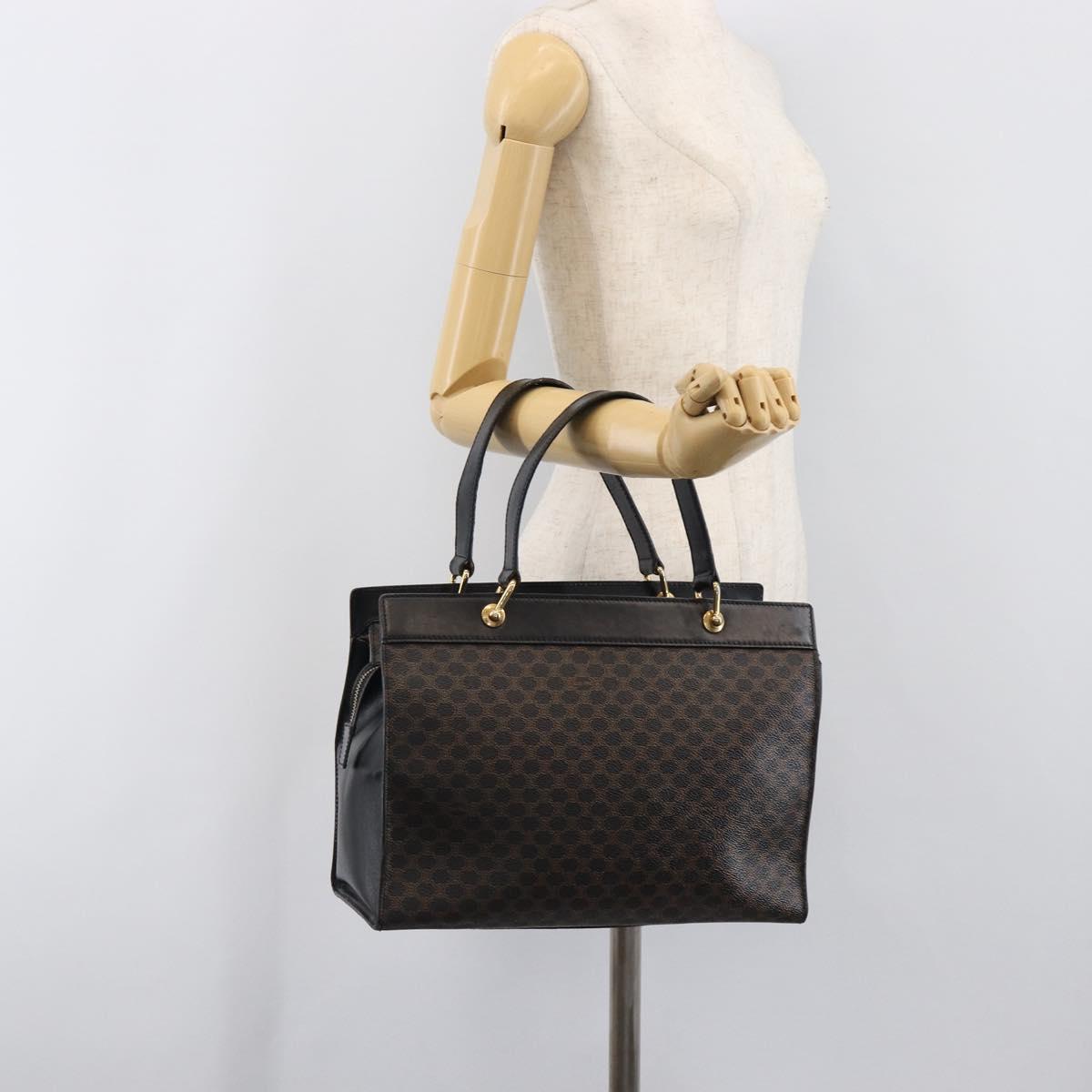 CELINE Macadam Hand Bag PVC Leather Black Gold Tone Auth 201208