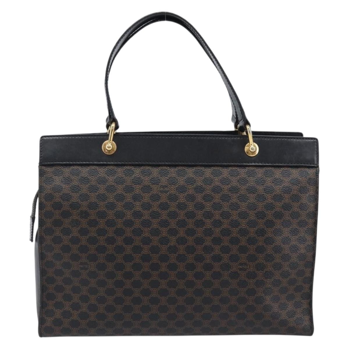 CELINE Macadam Hand Bag PVC Leather Black Gold Tone Auth 201208