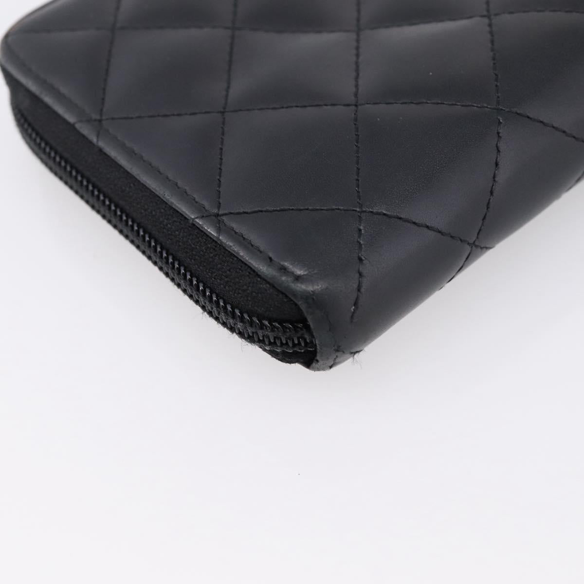 CHANEL Cambon Line Matelasse Long Wallet Leather Black Silver CC Auth 201210A