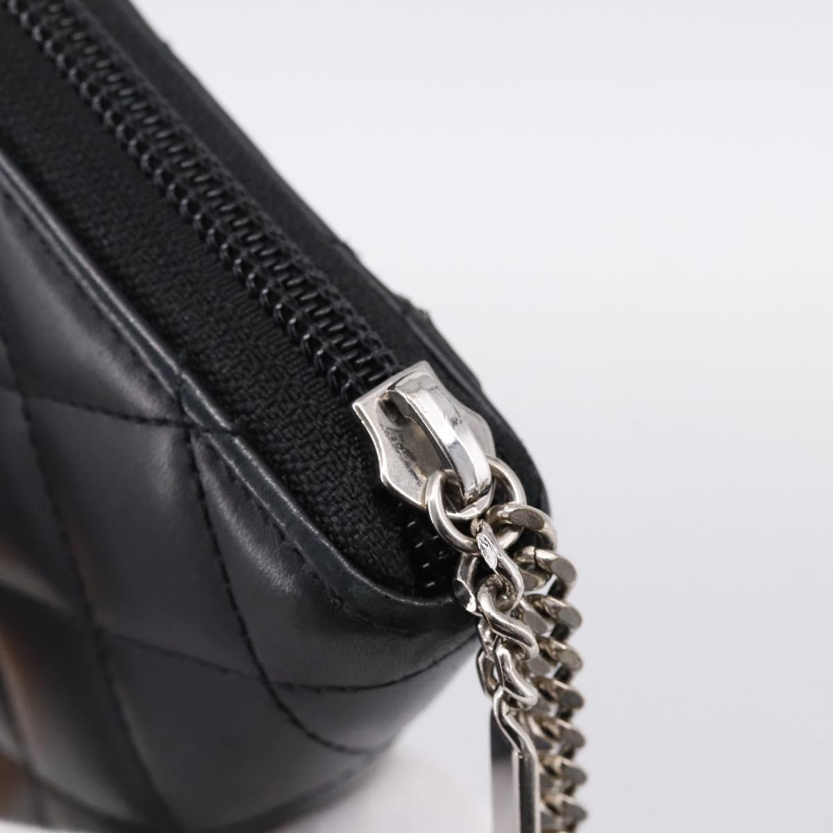 CHANEL Cambon Line Matelasse Long Wallet Leather Black Silver CC Auth 201210A