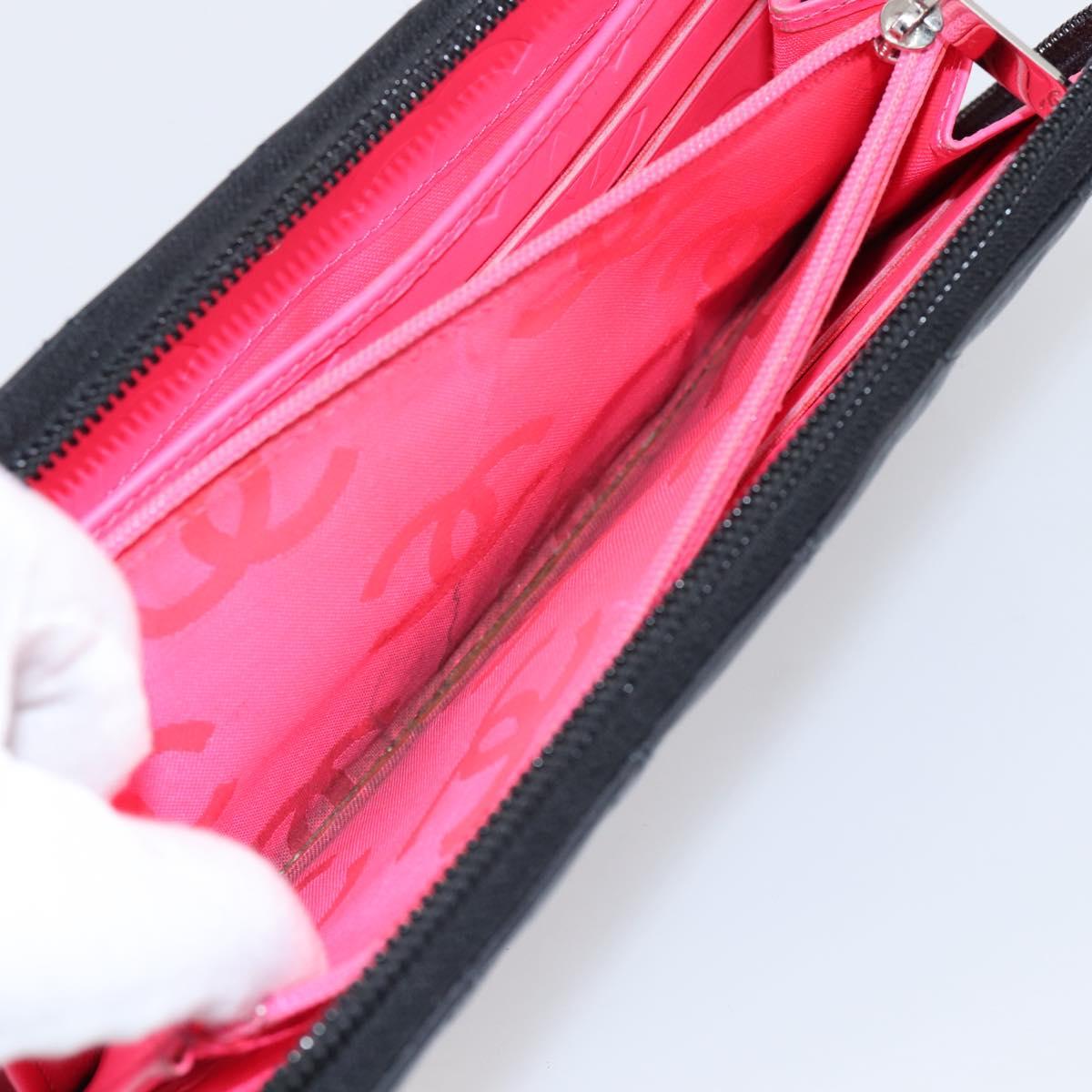 CHANEL Cambon Line Matelasse Long Wallet Leather Black Silver CC Auth 201210A