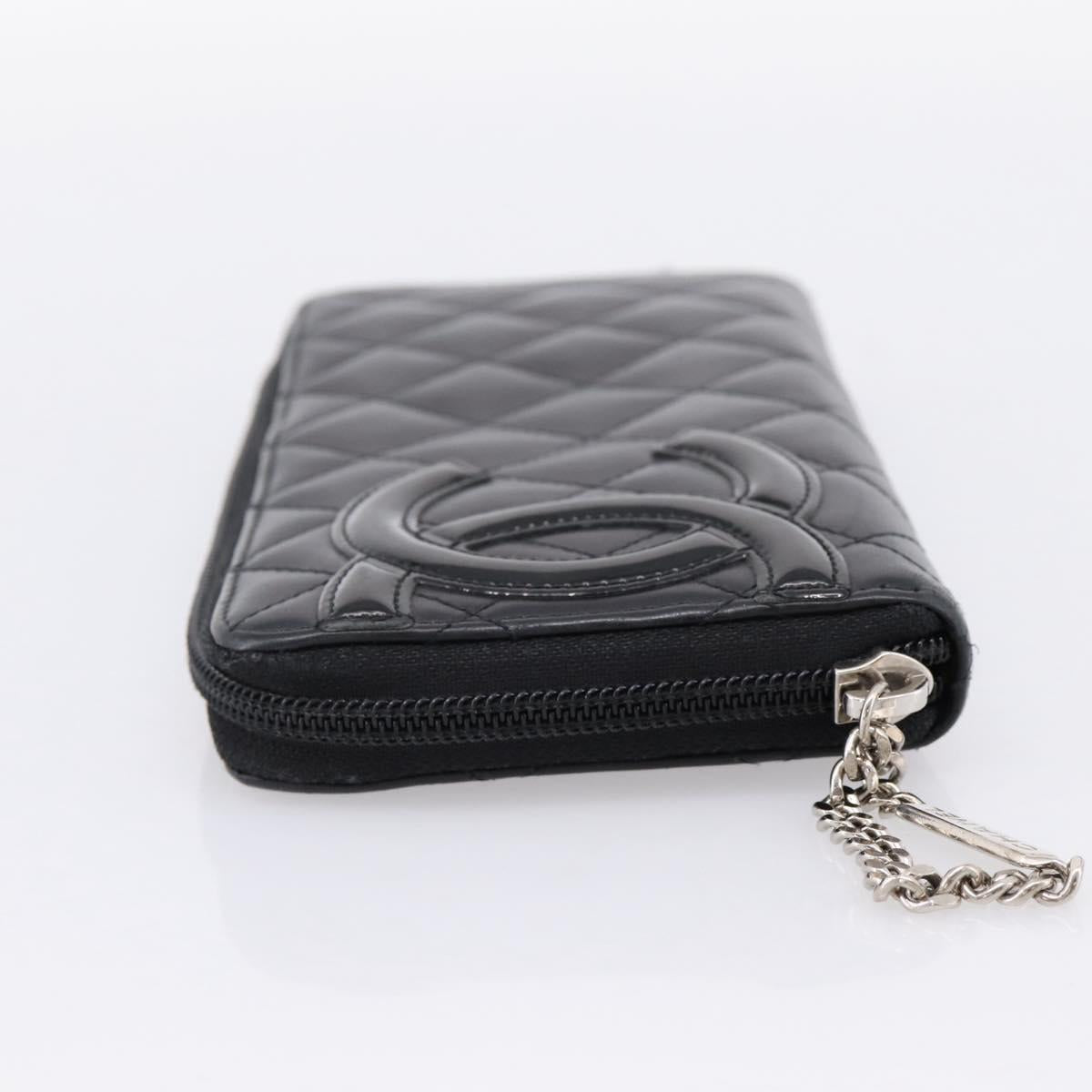 CHANEL Cambon Line Matelasse Long Wallet Leather Black Silver CC Auth 201210A