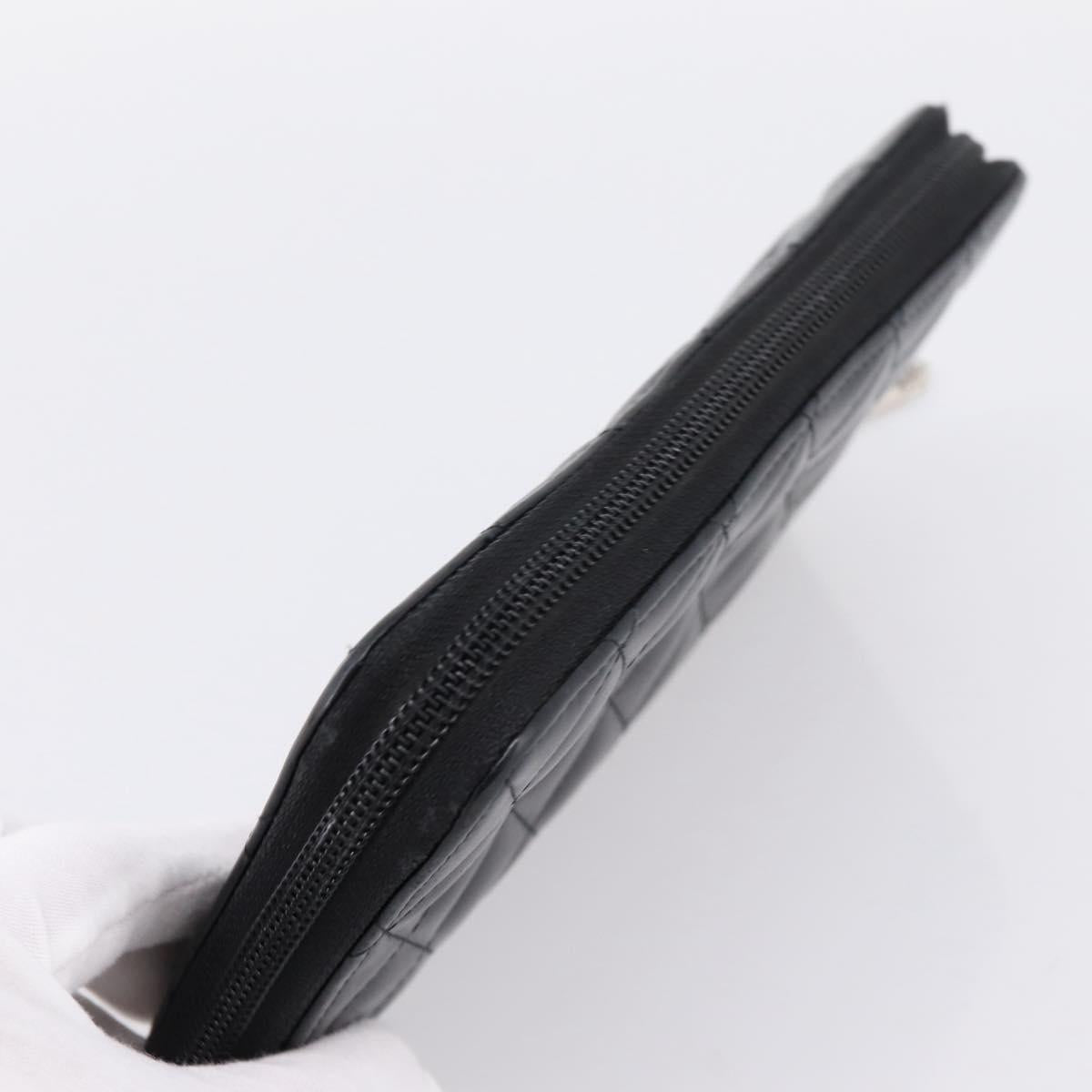 CHANEL Cambon Line Matelasse Long Wallet Leather Black Silver CC Auth 201210A